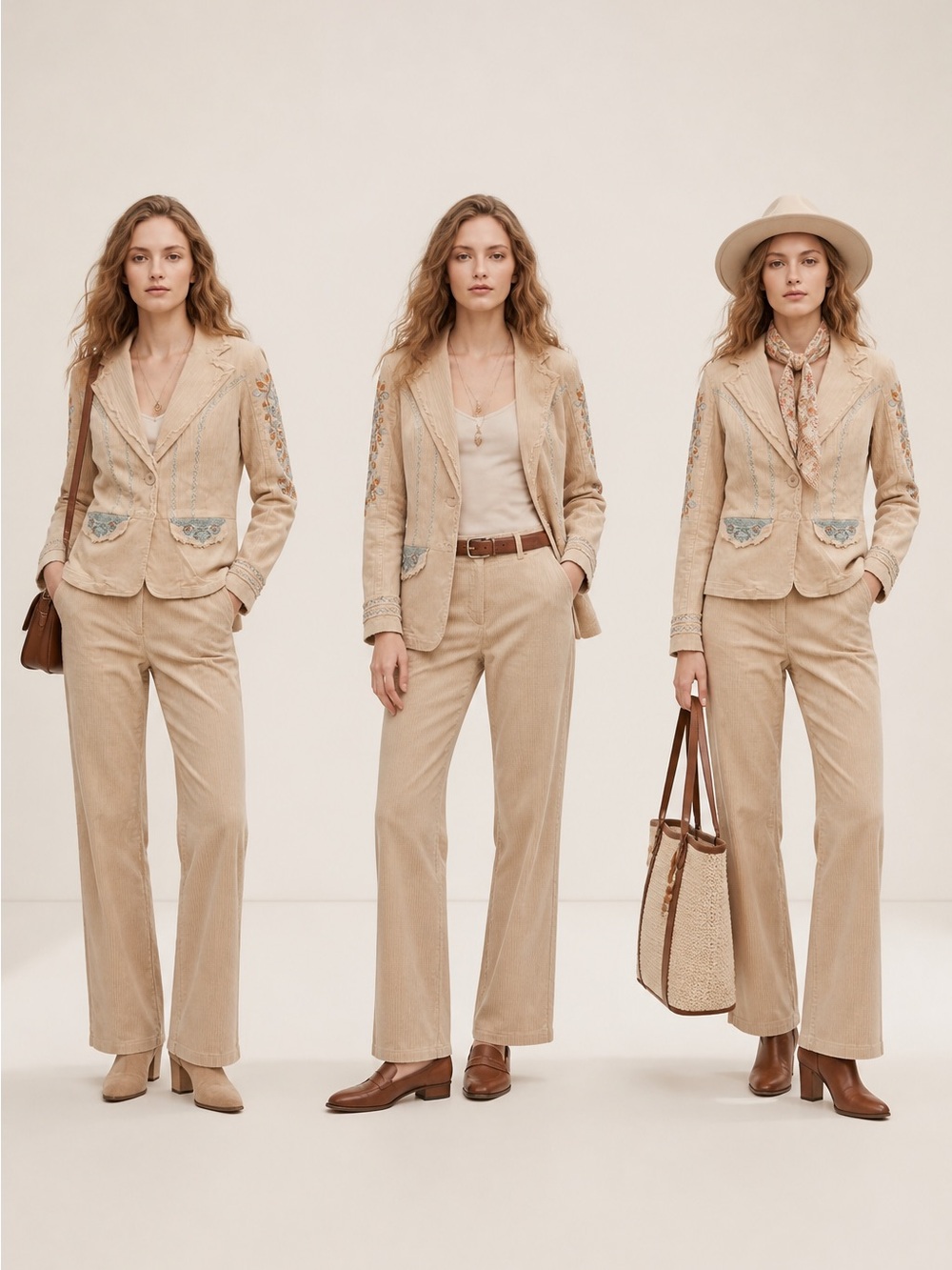Love Stitch Cream Blazer with Blue Embroidered Trim